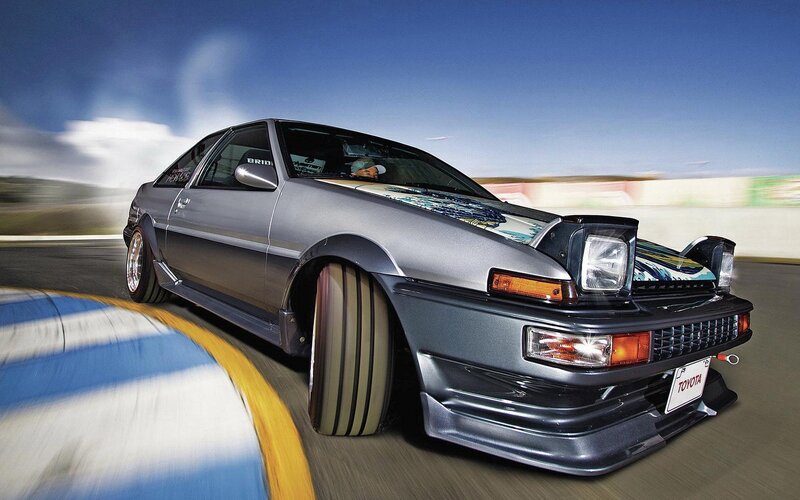 silver toyota ae86 on racetrack