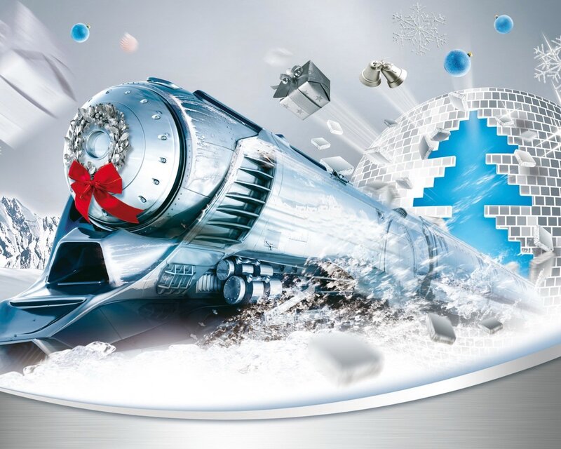 Silver Train in Snow — White