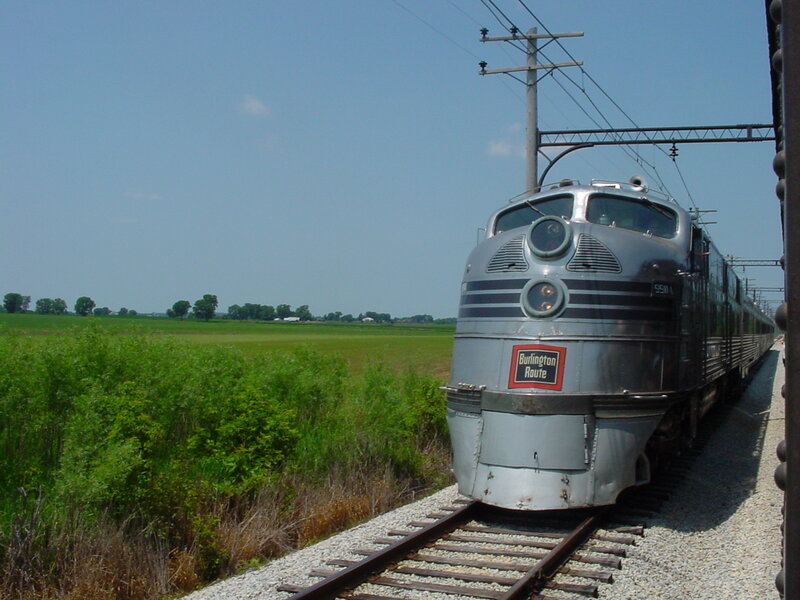 Silver Train on Tracks — Green