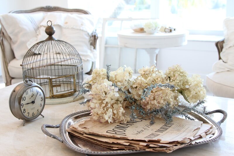 Silver Tray with Dried Flowers