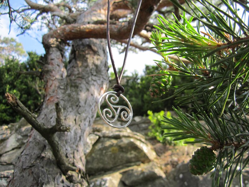 Silver Triskelion Pendant — Green