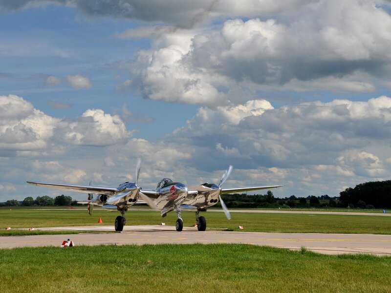 Silver Twin-engine Plane — Green