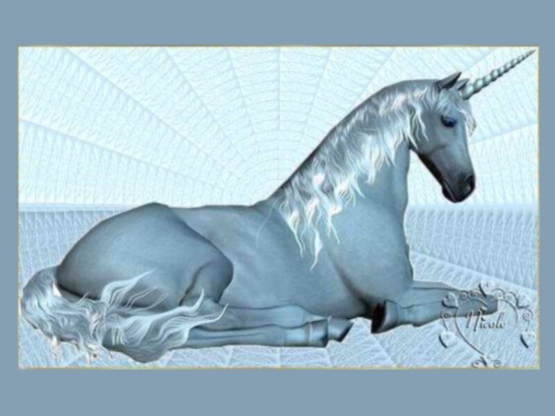 silver unicorn lying down