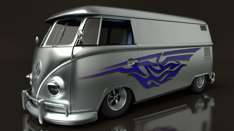 Silver Van with Flames