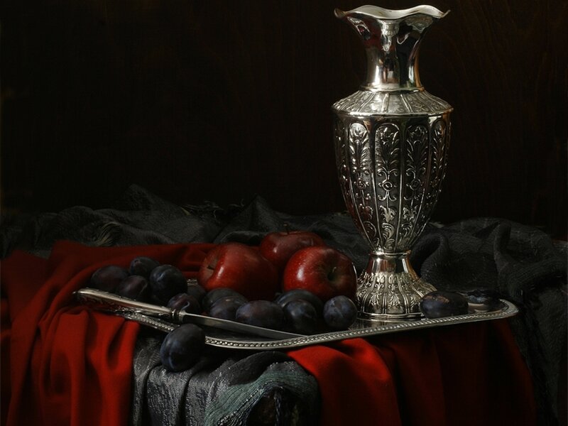 Silver Vase with Fruit