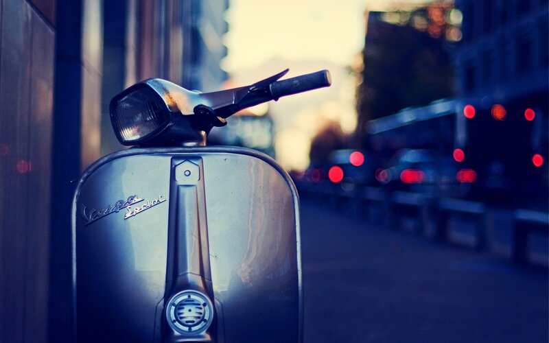 Silver Vespa Scooter — Blue