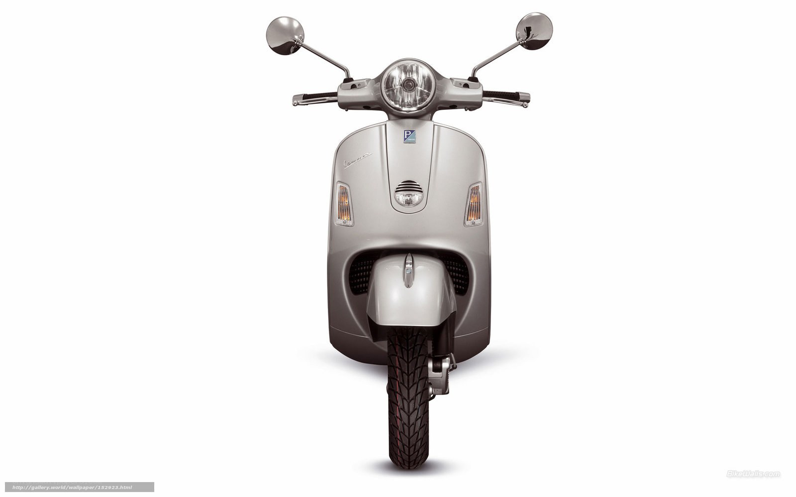 Silver Vespa scooter front view