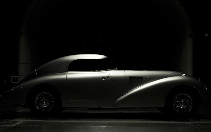 Silver Vintage Car — Gray, Dramatic, Night, Photograph