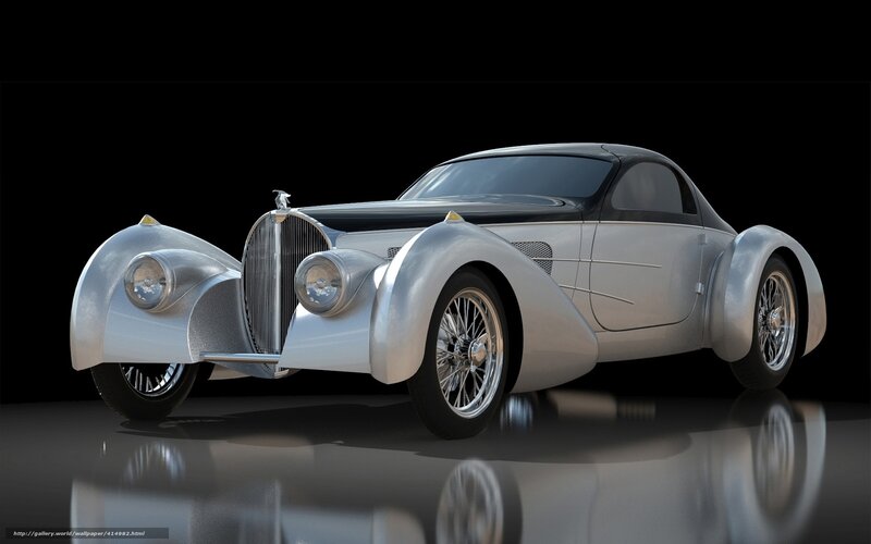 Silver vintage car on black background