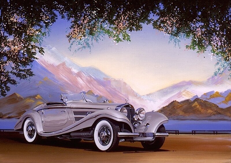 Silver Vintage Car — Serene, Sunset
