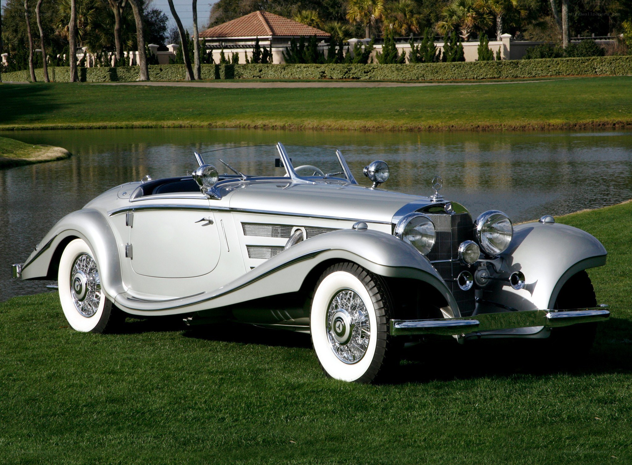 Silver vintage convertible car