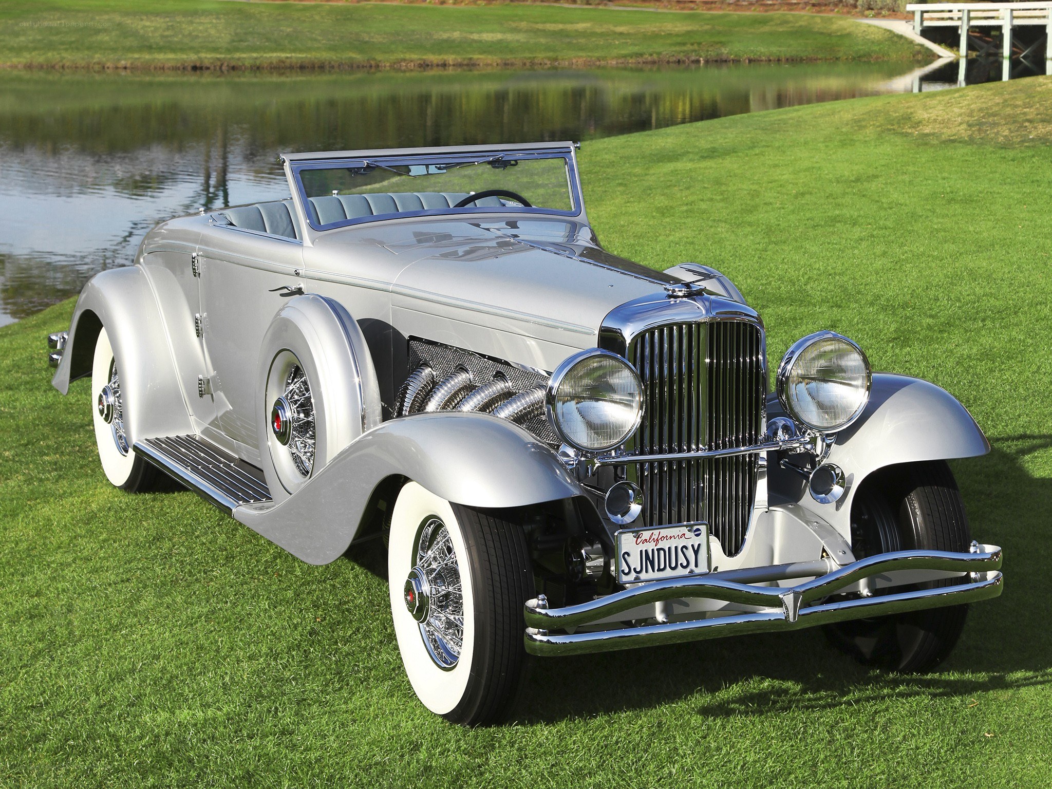 Silver vintage convertible car