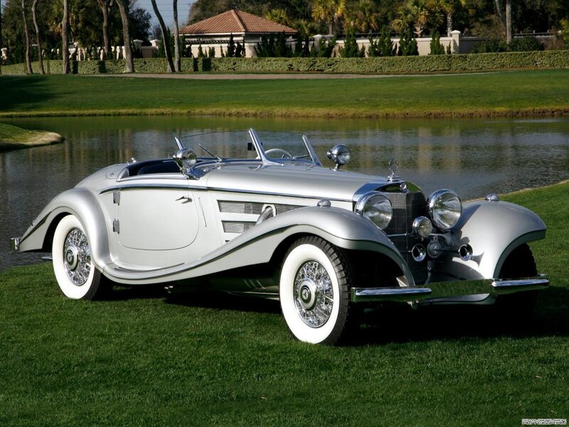 Silver Vintage Convertible — Serene, Afternoon, Photograph, Pond, Lawn