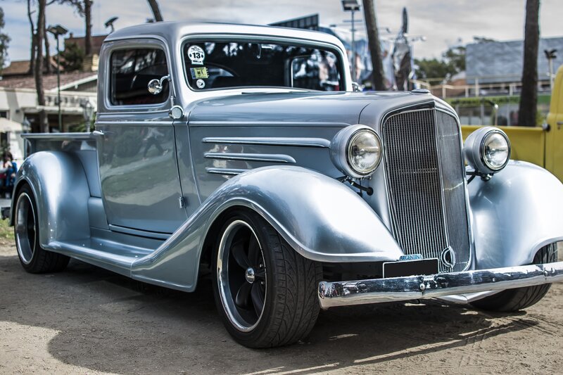 Silver Vintage Pickup Truck — Calm, Afternoon