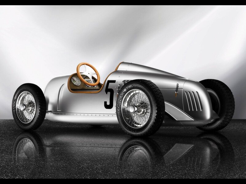 Silver vintage race car