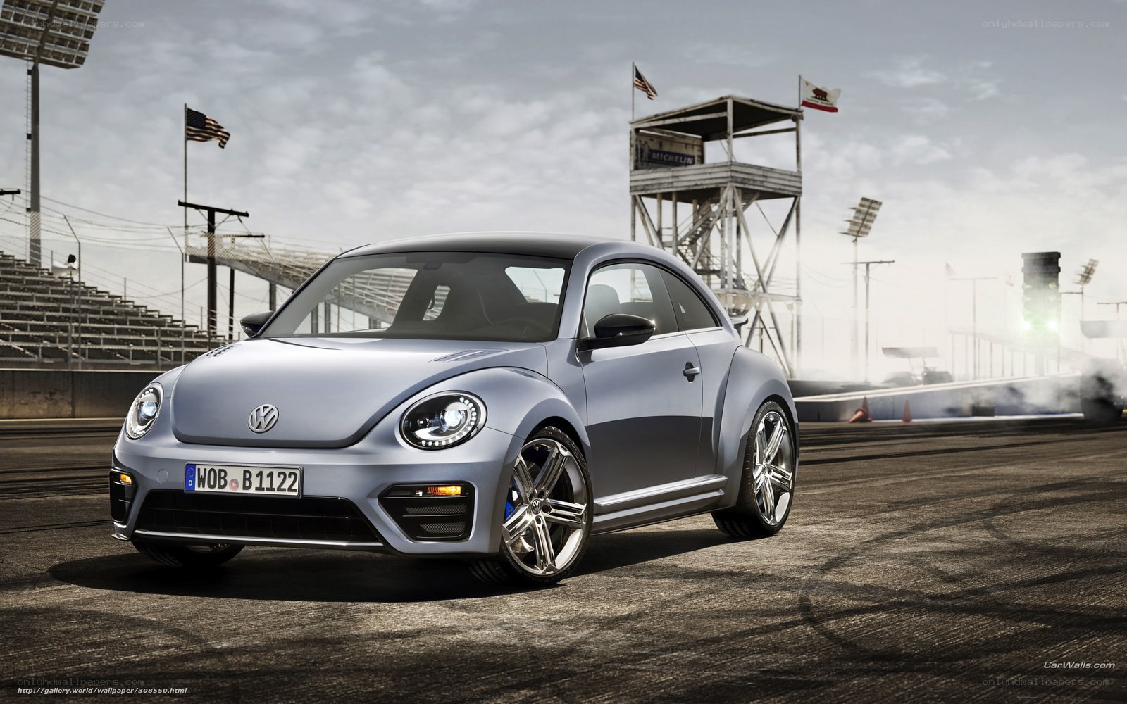 Silver Volkswagen Beetle on racetrack
