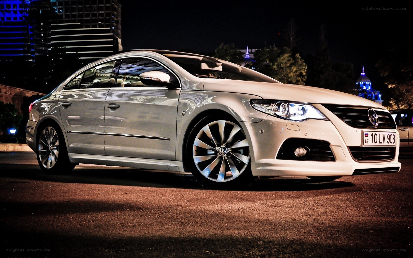 silver volkswagen cc at night