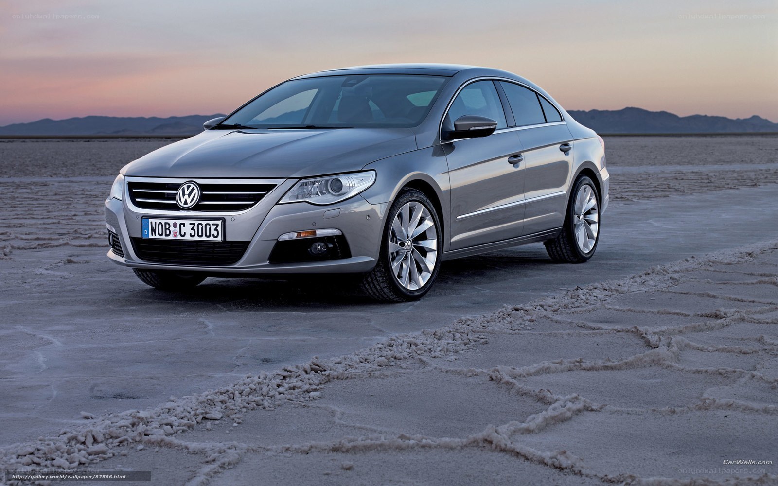Silver Volkswagen CC on salt flat