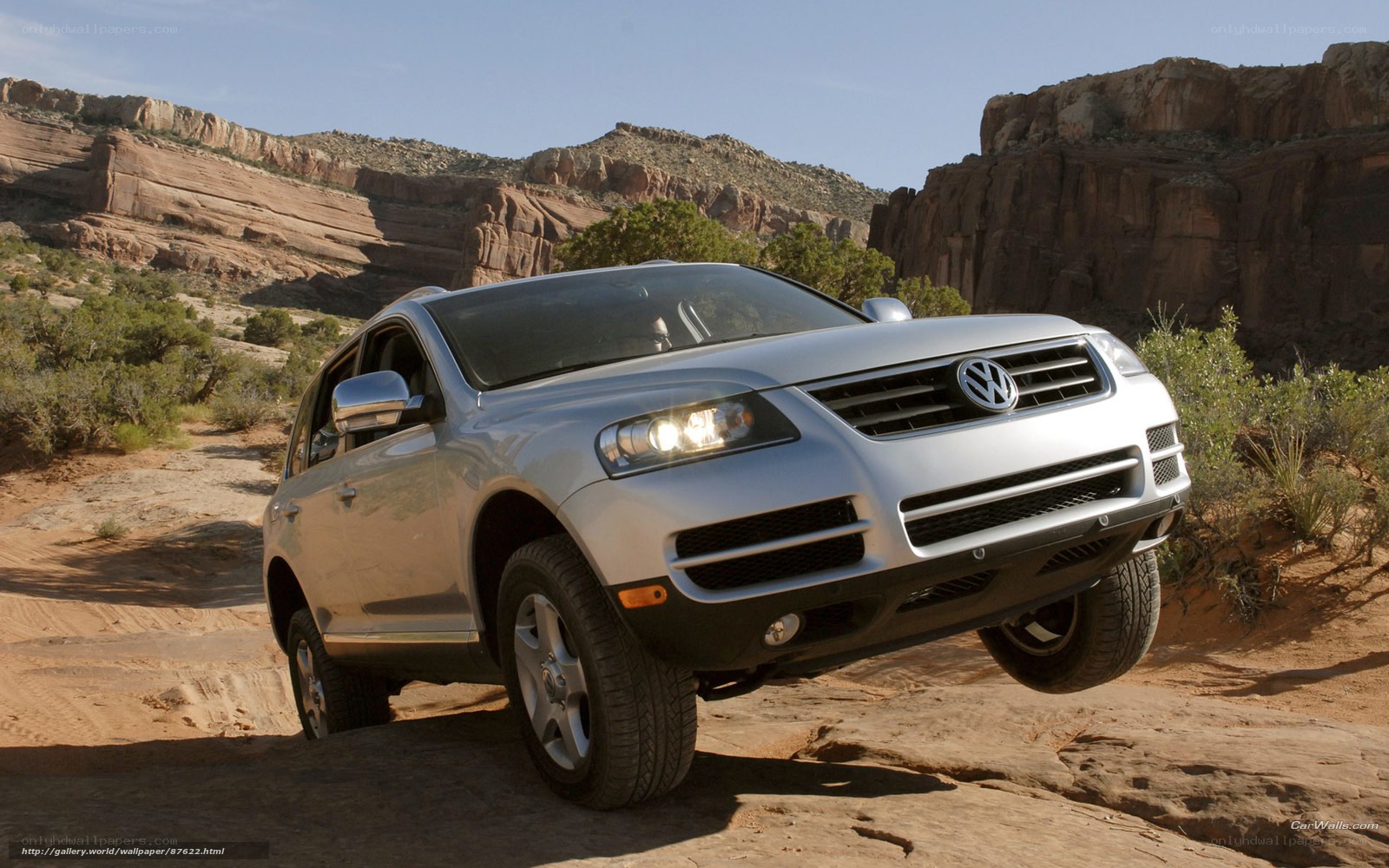 Silver Volkswagen SUV in desert