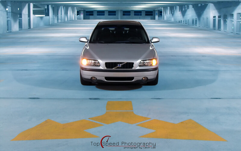 Silver Volvo in parking garage
