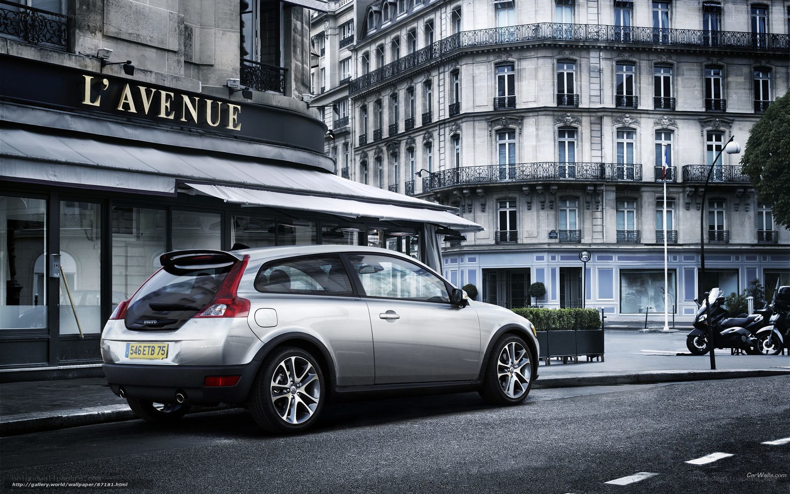 Silver Volvo on a city street