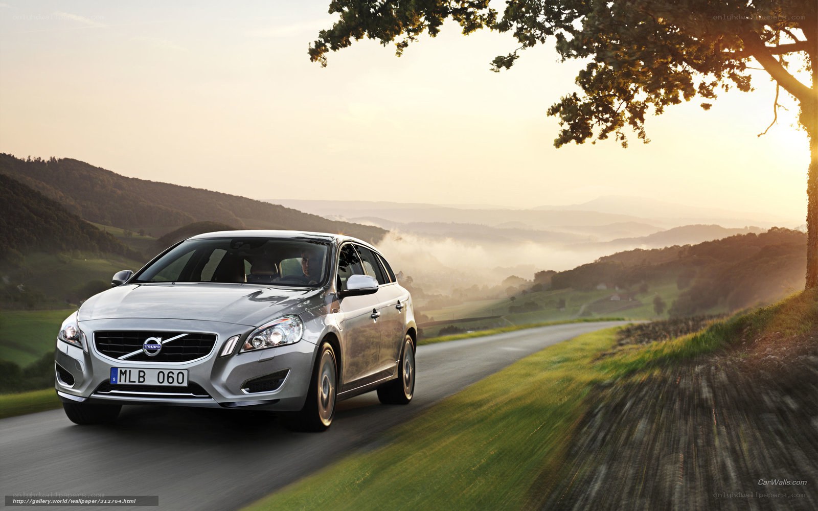 Silver Volvo on a scenic road