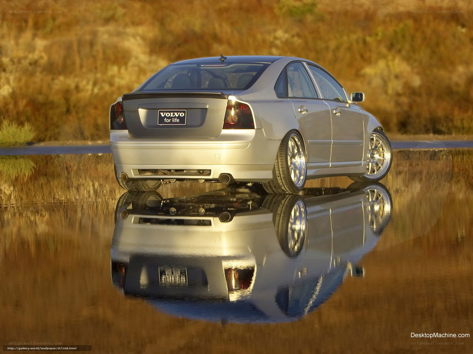 Silver Volvo on reflective water