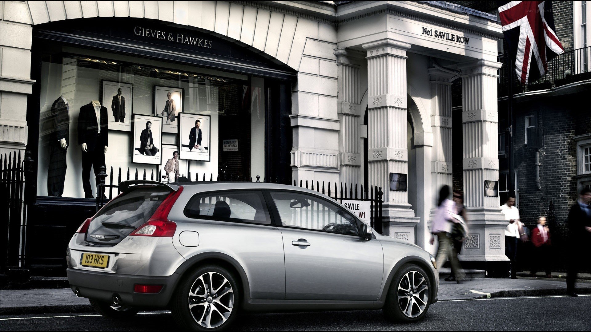 Silver Volvo on Savile Row
