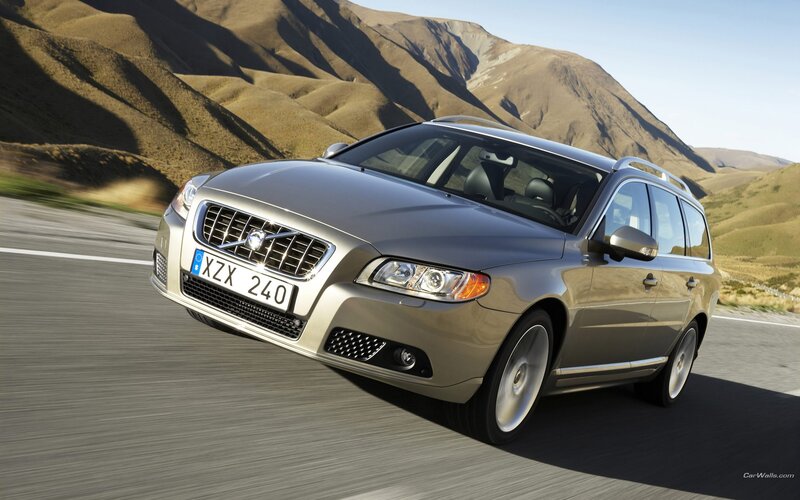 Silver Volvo Station Wagon — Dynamic, Afternoon, Photograph, Car, Road, Mountains