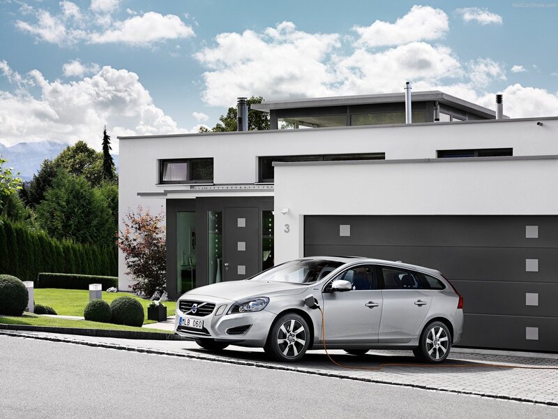 Silver Volvo V60 charging at home