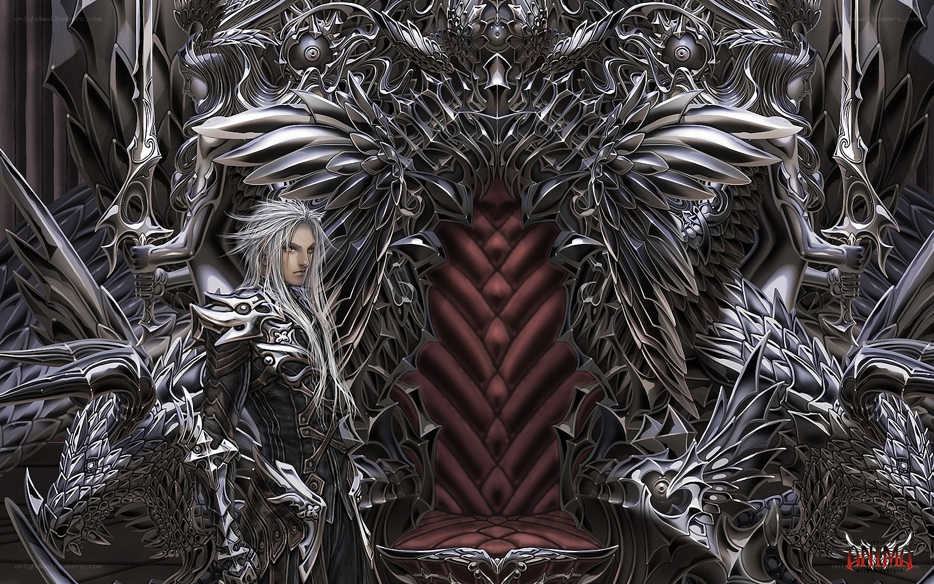 silver-winged warrior on throne