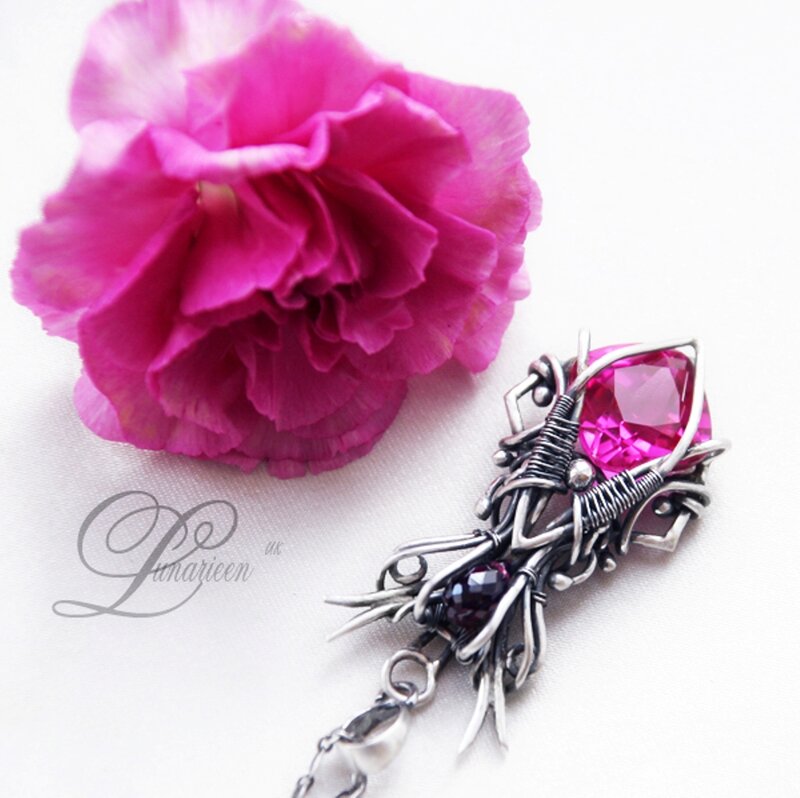 Silver Wire Pendant — Pink