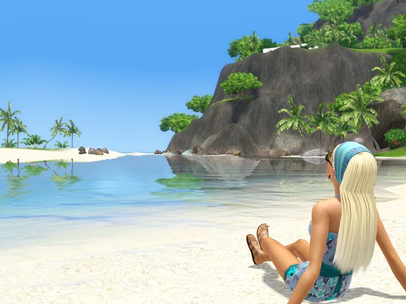 Sim character on tropical beach
