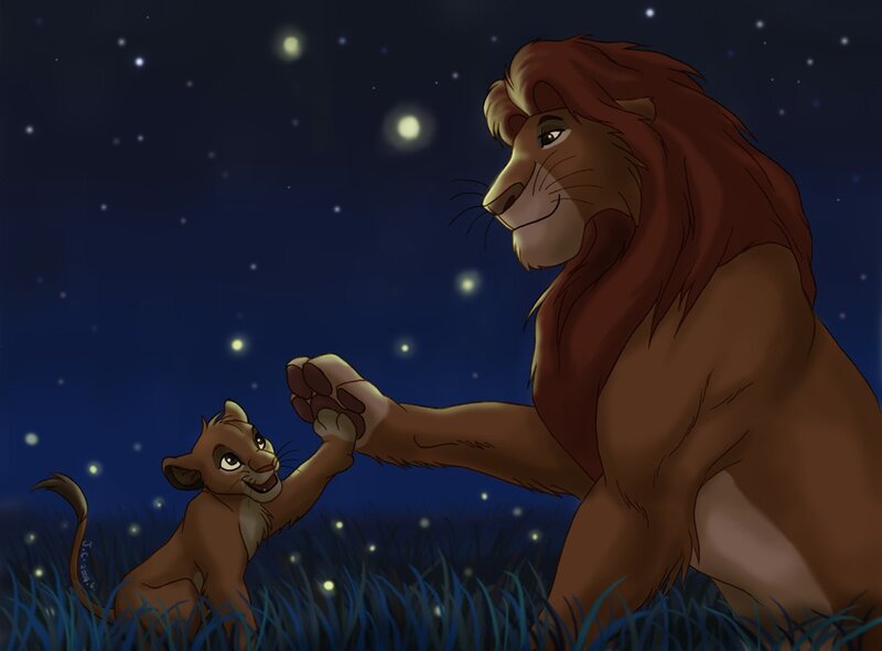 Simba and Mufasa under stars