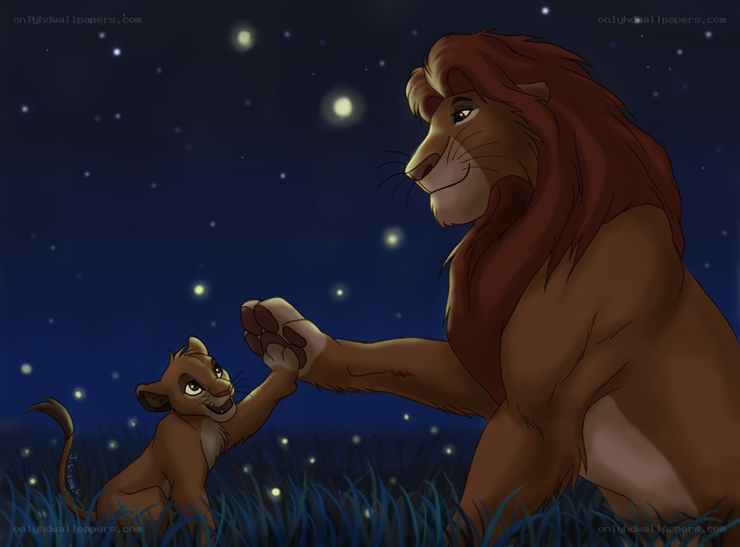 Simba and Mufasa under stars