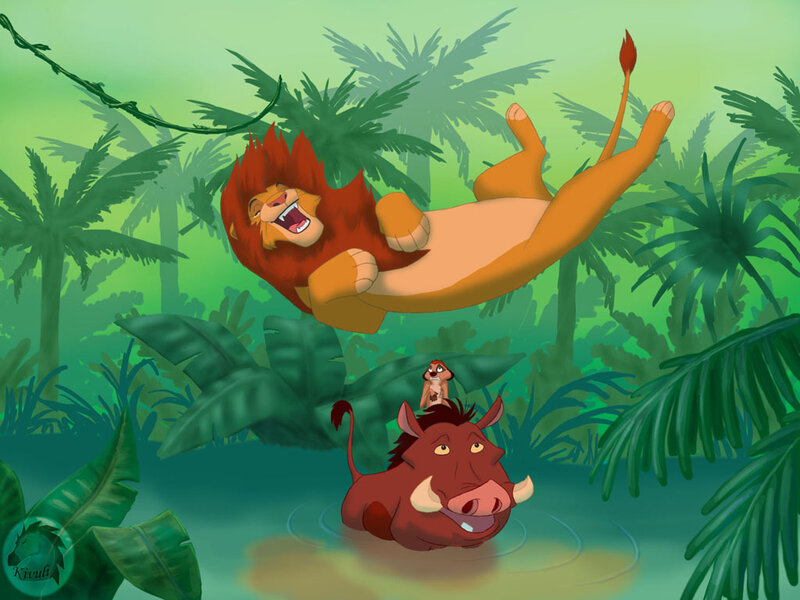 Simba and Pumbaa in jungle