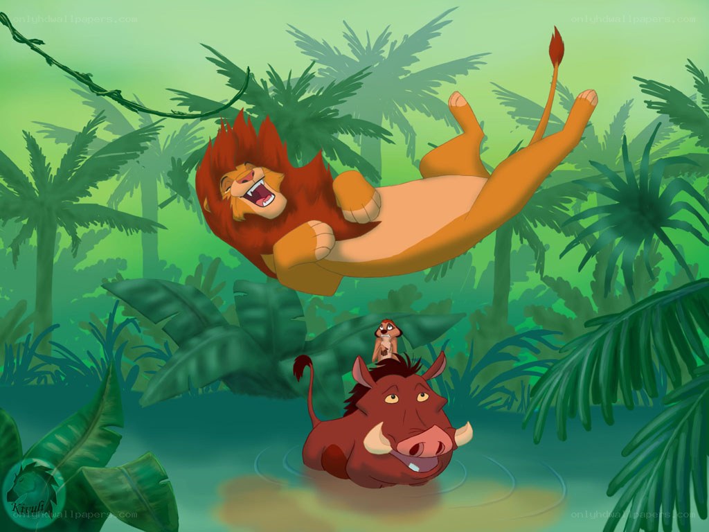 Simba and Pumbaa in jungle