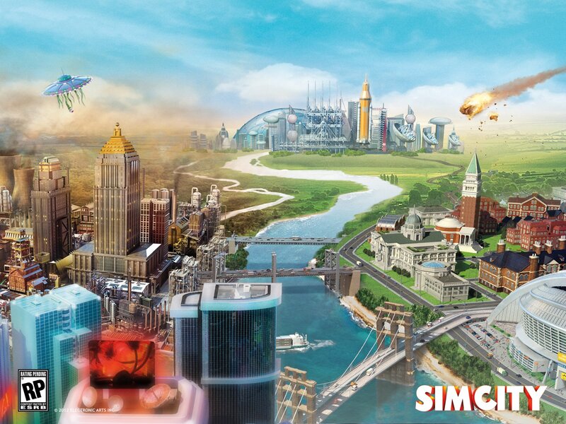 SimCity futuristic cityscape