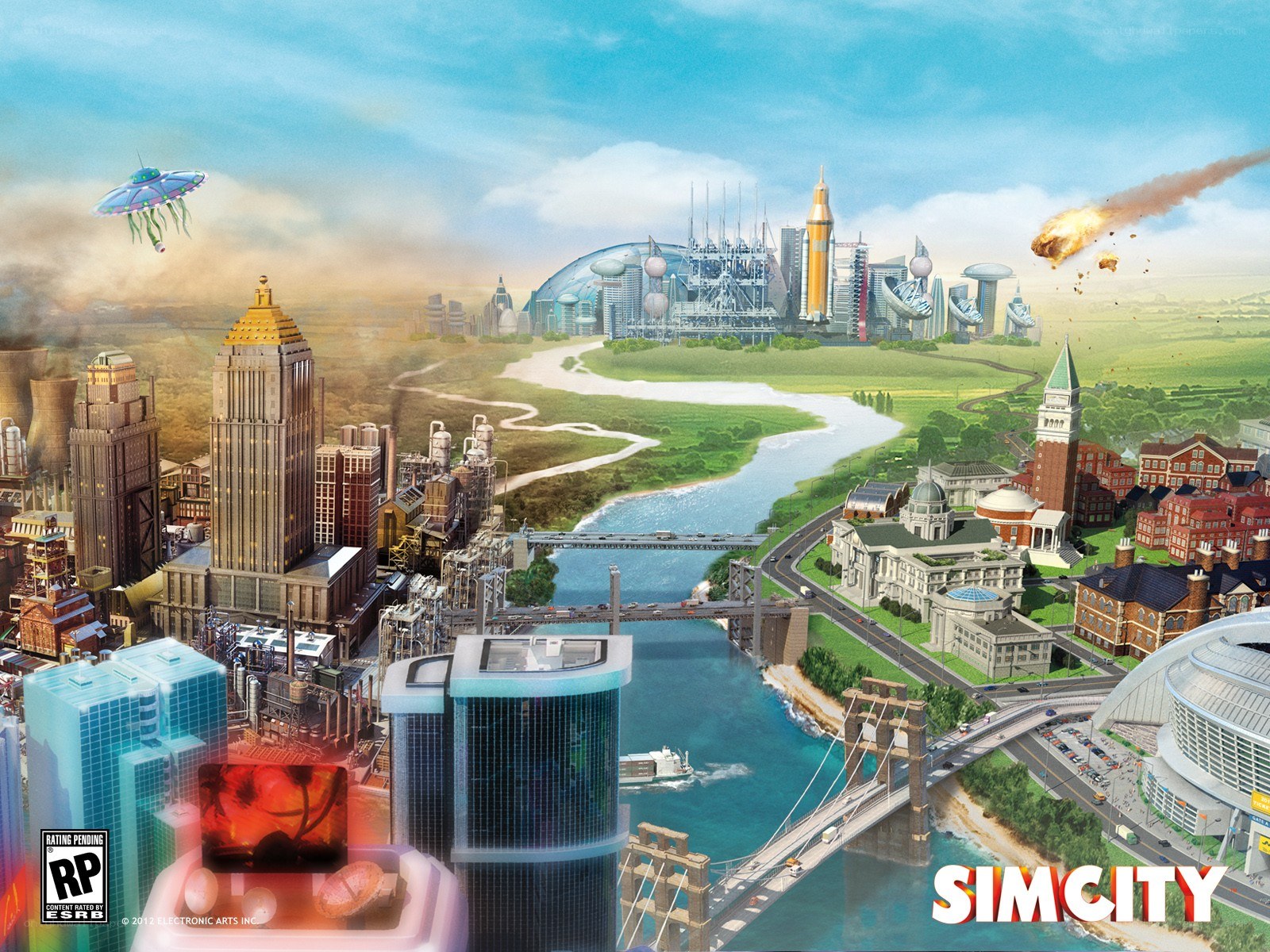 SimCity futuristic cityscape