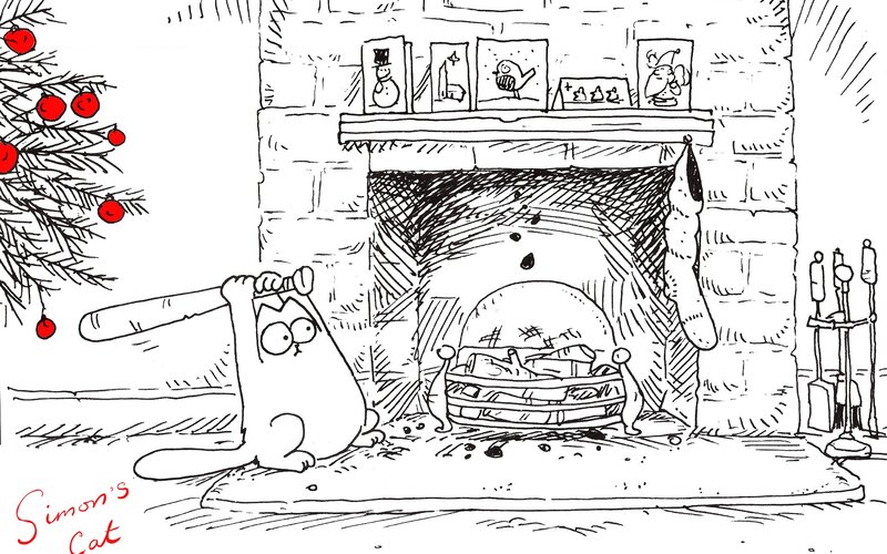 Simon's Cat by fireplace