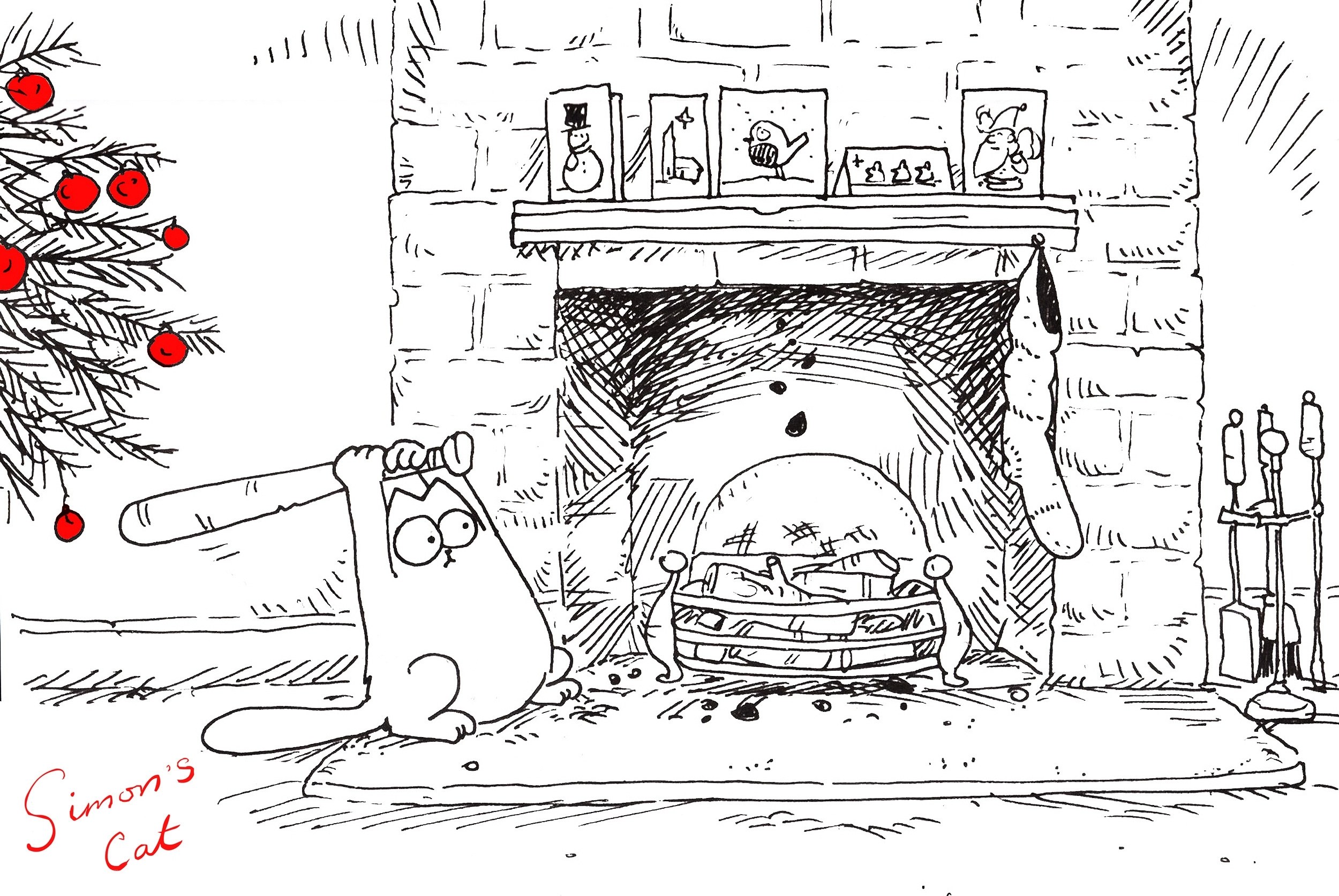 Simon's Cat by fireplace