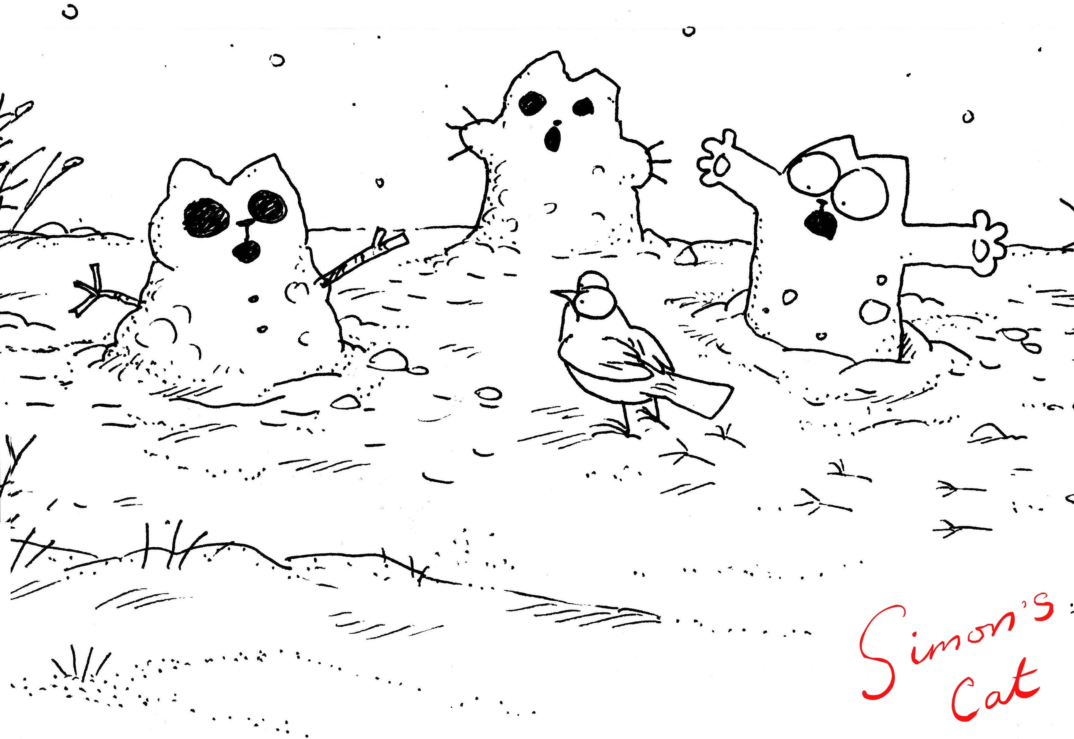 Simon's Cat snowmen
