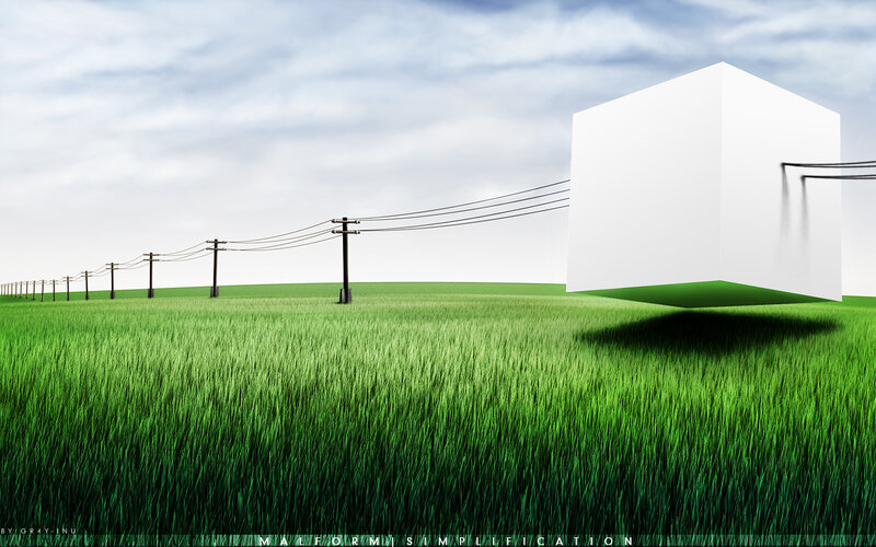 Simplified landscape with cube