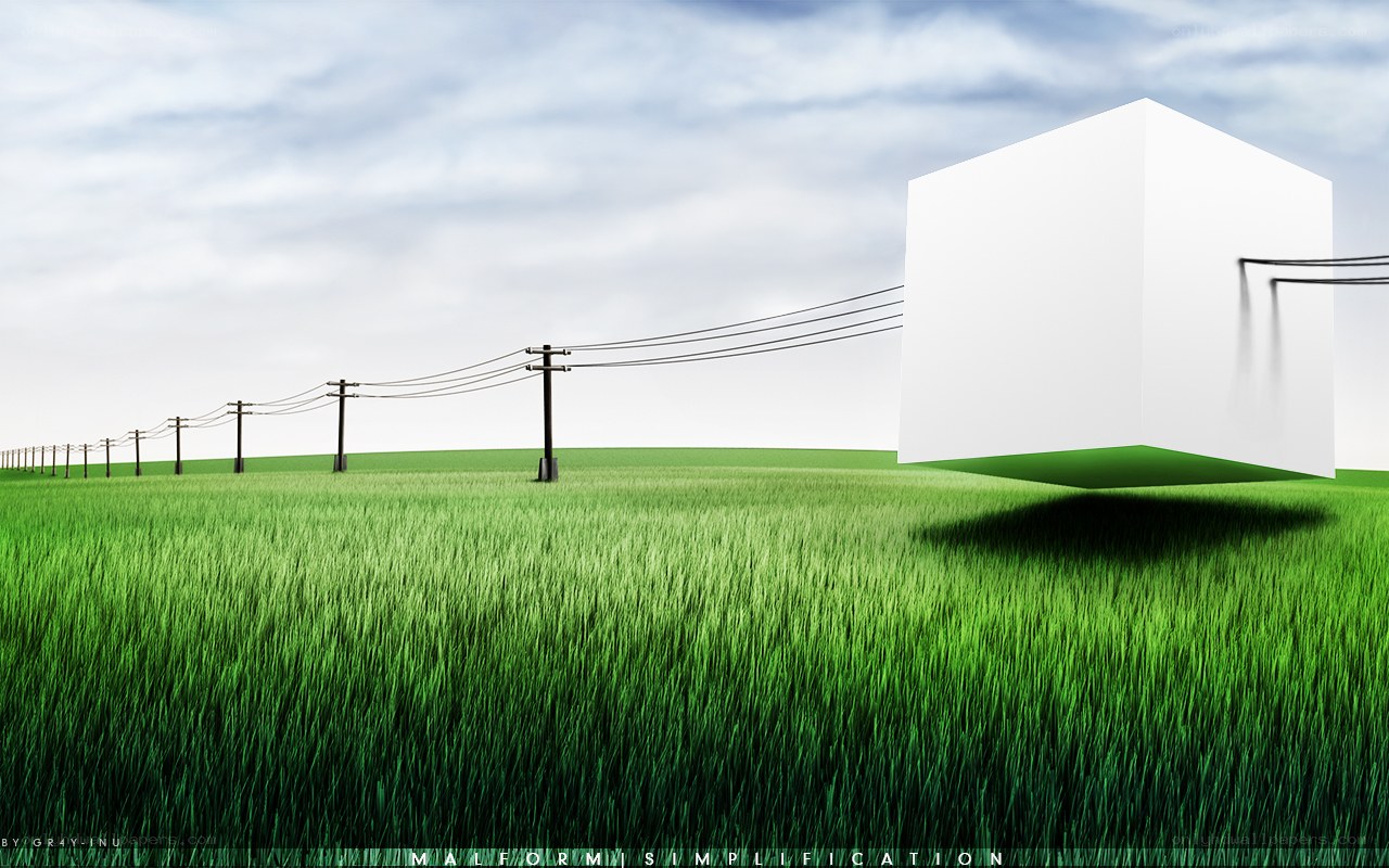 Simplified landscape with cube