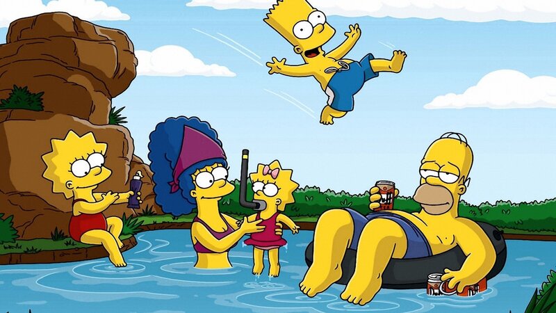 Simpson Family at Pool — Yellow, Relaxed