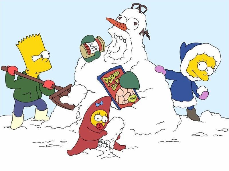 Simpsons building snowman