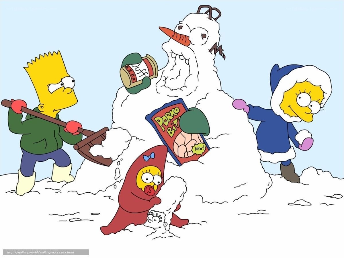 Simpsons building snowman