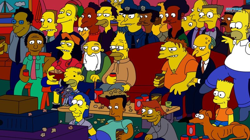 Simpsons crowd watching TV