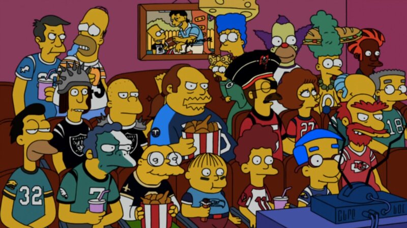 Simpsons fans watching football