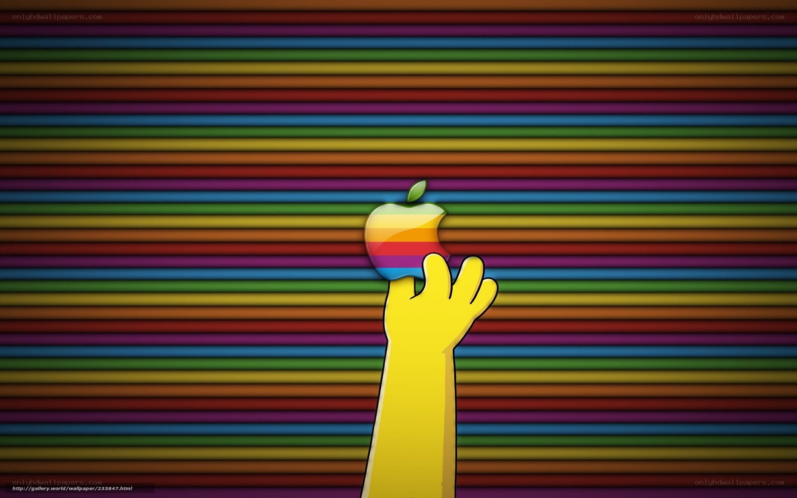 Simpsons hand holding rainbow apple
